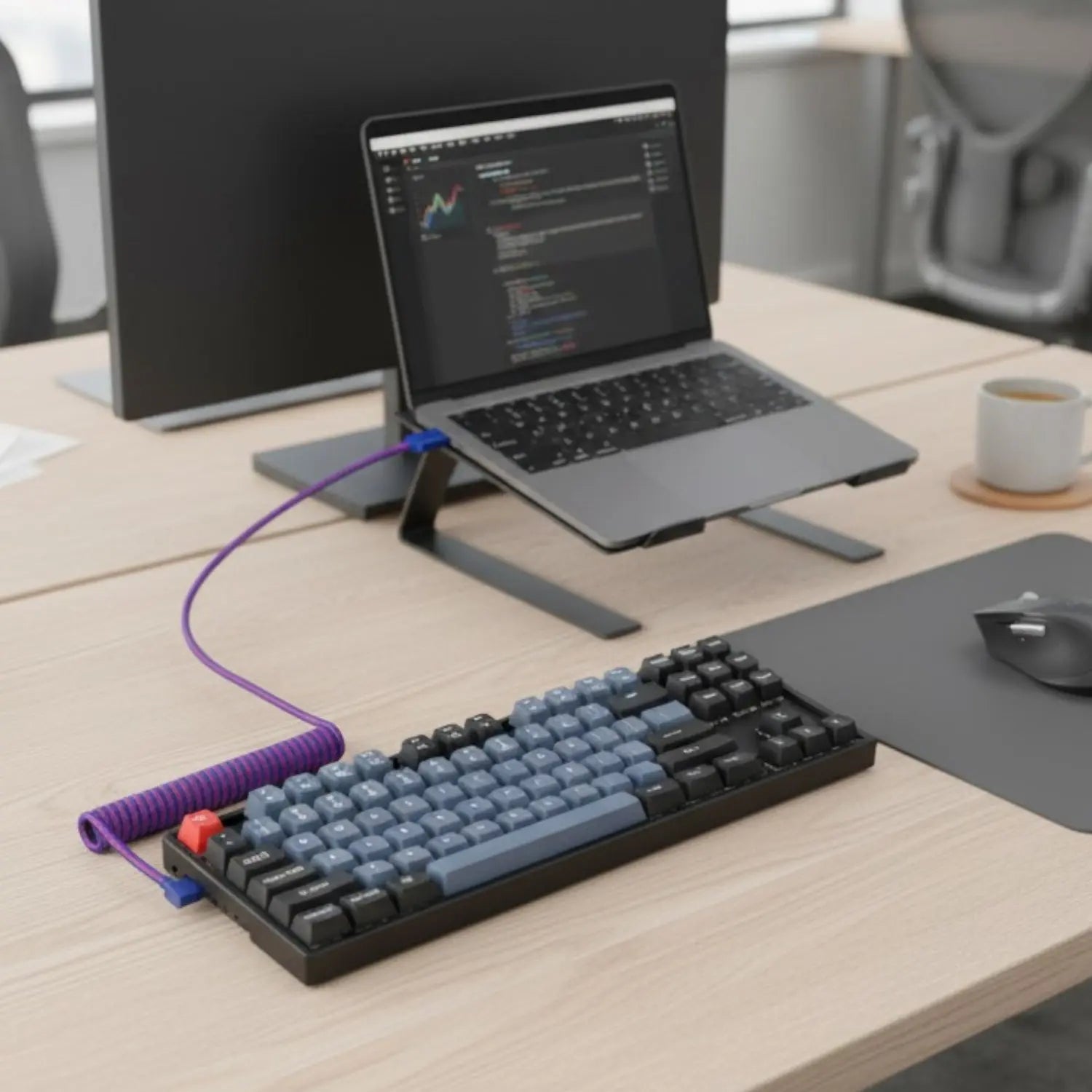 Keychron Premium Coiled Aviator USB Cable | Type-C + USB-A Adapter | Detachable Aviator Connector | 108 cm