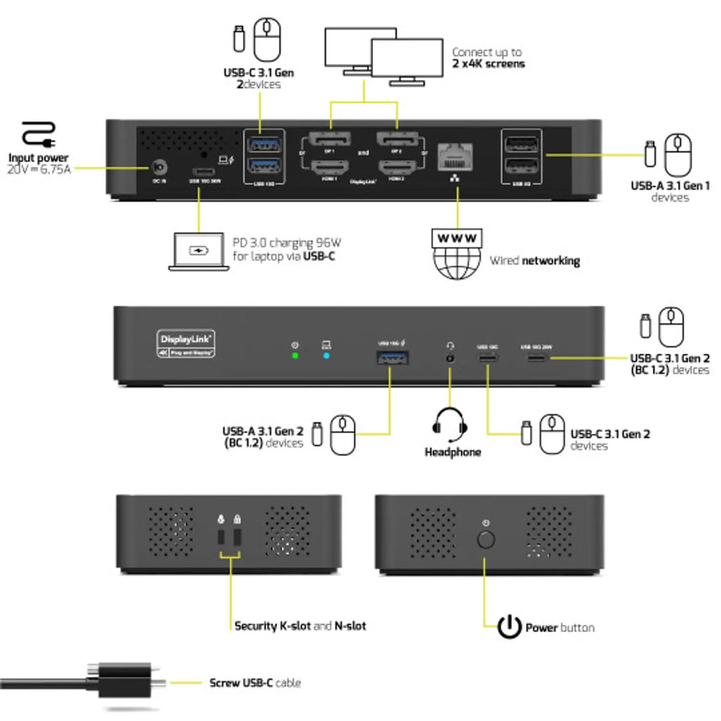PORT2 x 4K USB-C desktop docking station 11 peripherals 96W