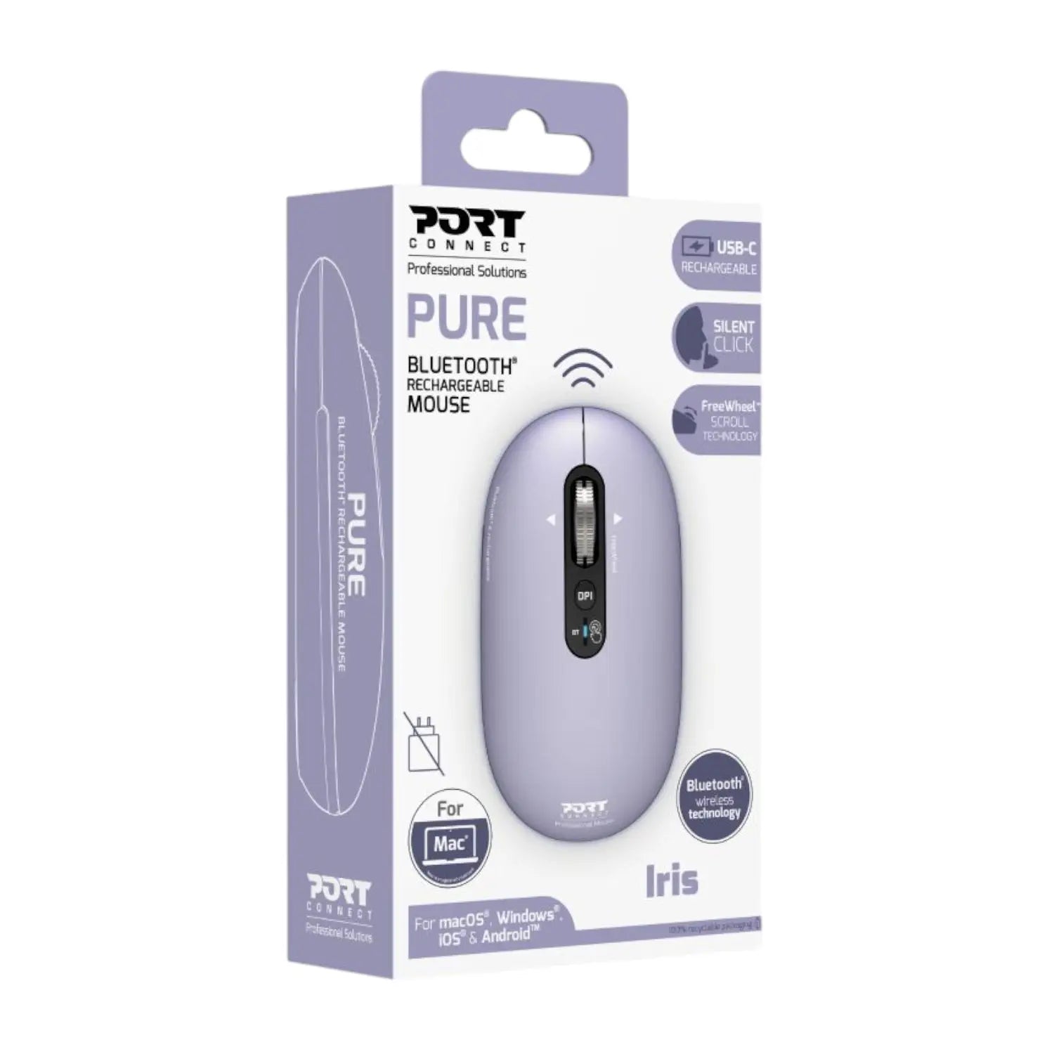 Port Connect PURE MAC Rechargeable Wireless and Bluetooth Mouse - Iris