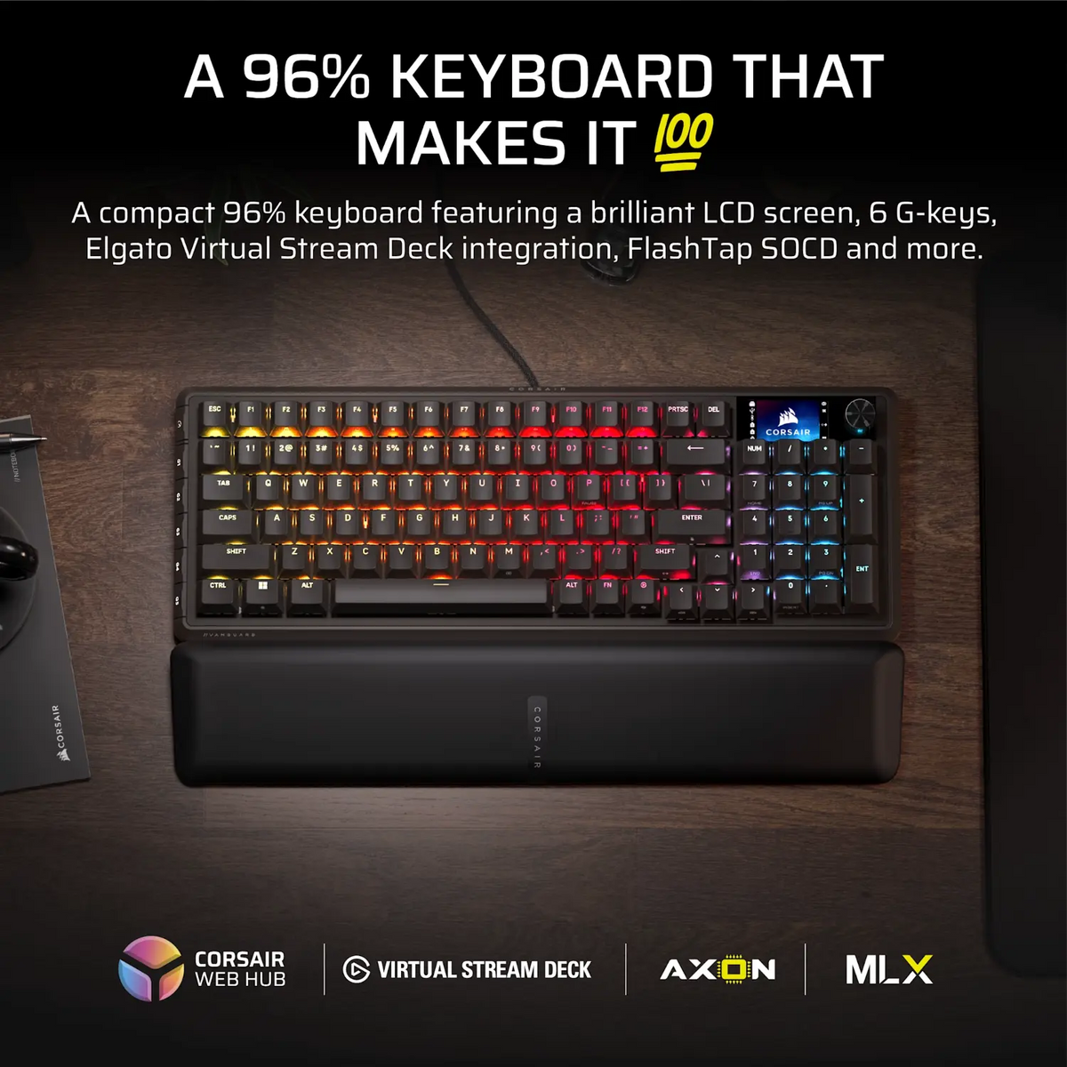 Corsair VANGUARD 96 Mechanical Gaming Keyboard, CORSAIR MLX Plasma - Black