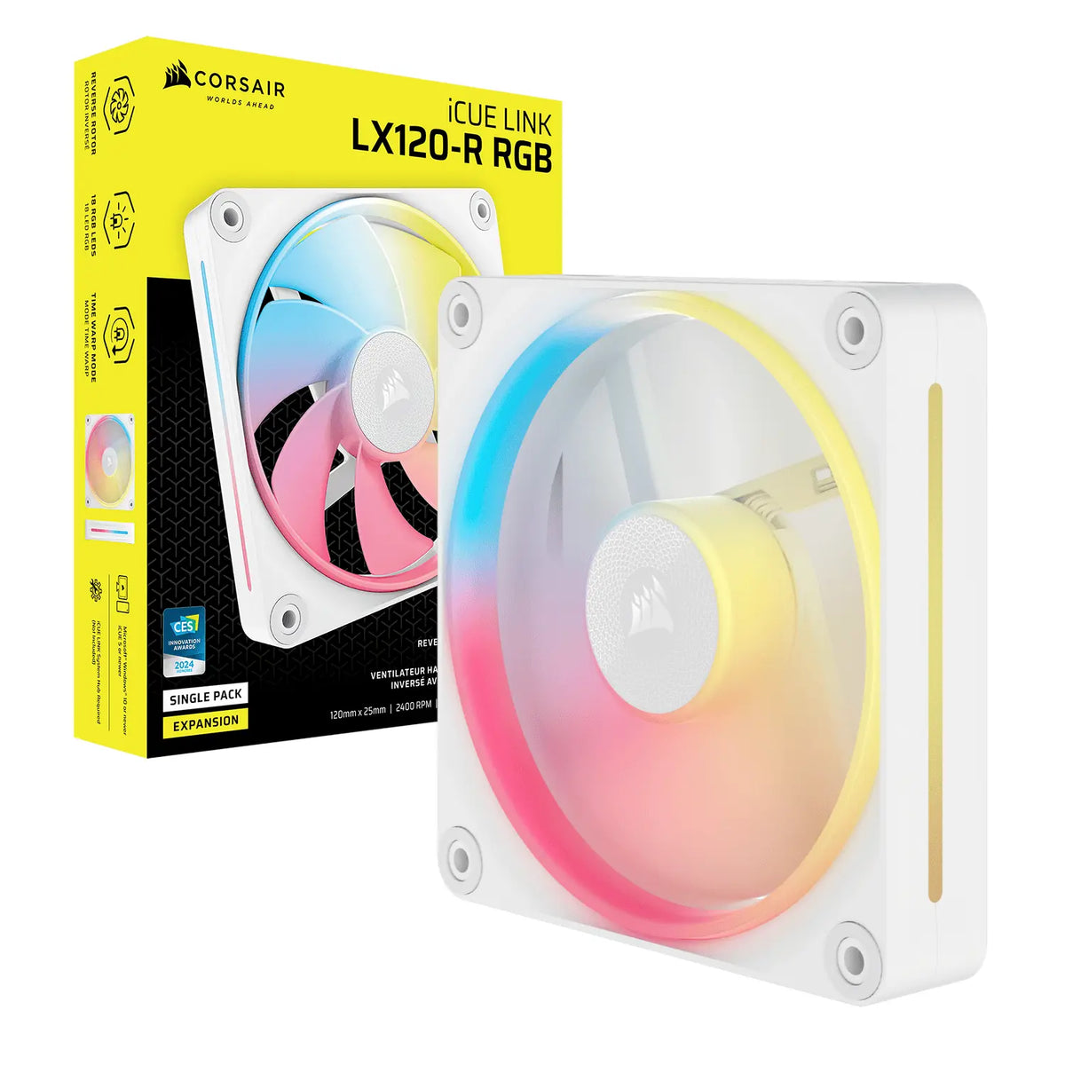 Corsair iCUE LINK LX120-R RGB 120mm PWM Reverse Fan Expansion – White