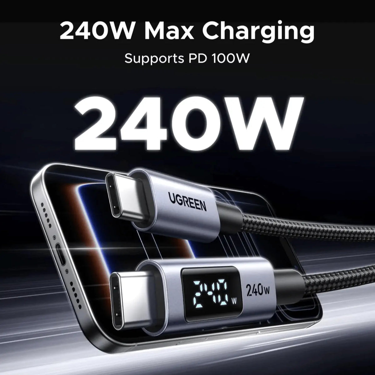 UGREEN 240W USB Type-C Cable with LED Display 1M