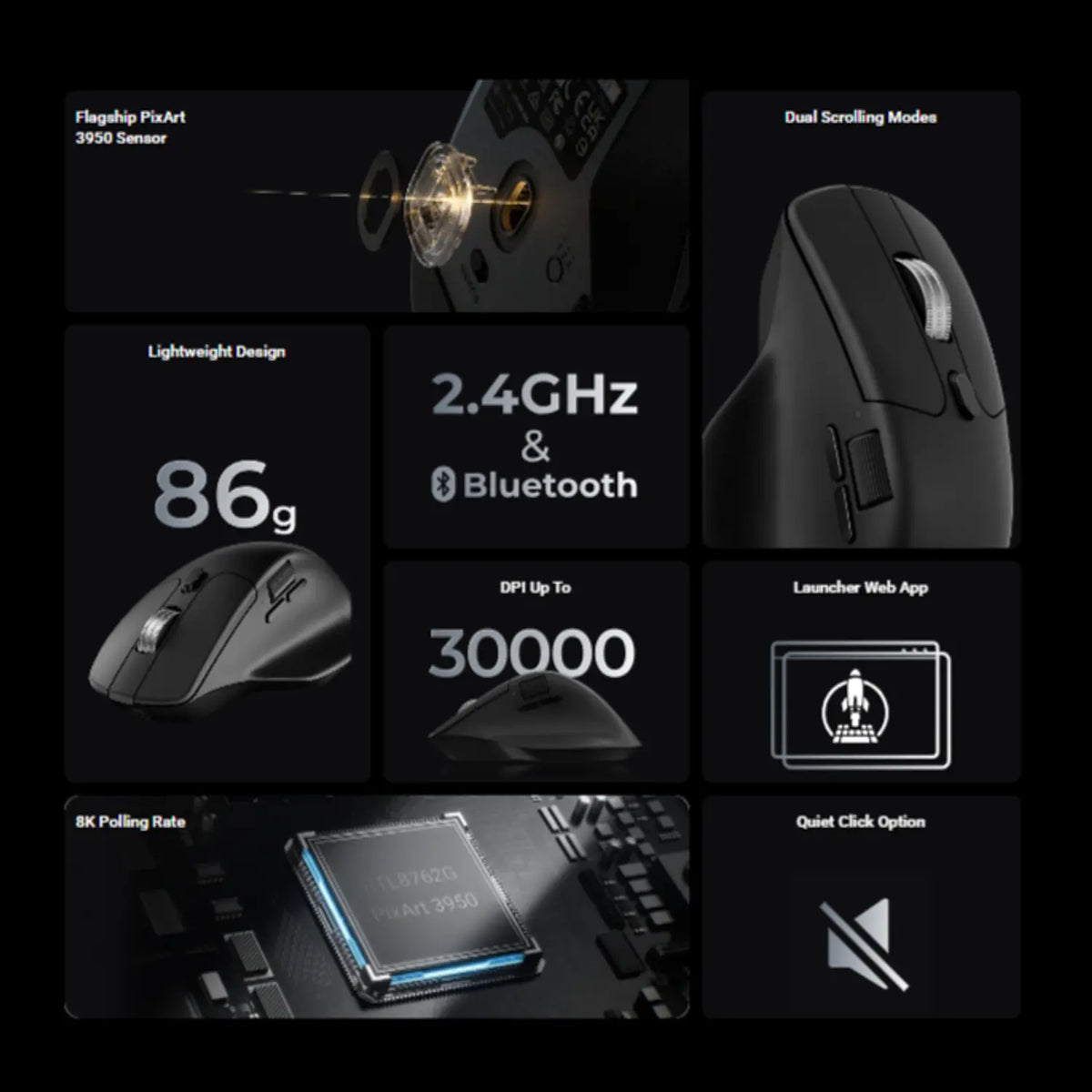Keychron M6S-B72 1K Wireless Mouse (BT/2.4GHz/Wired) - Black