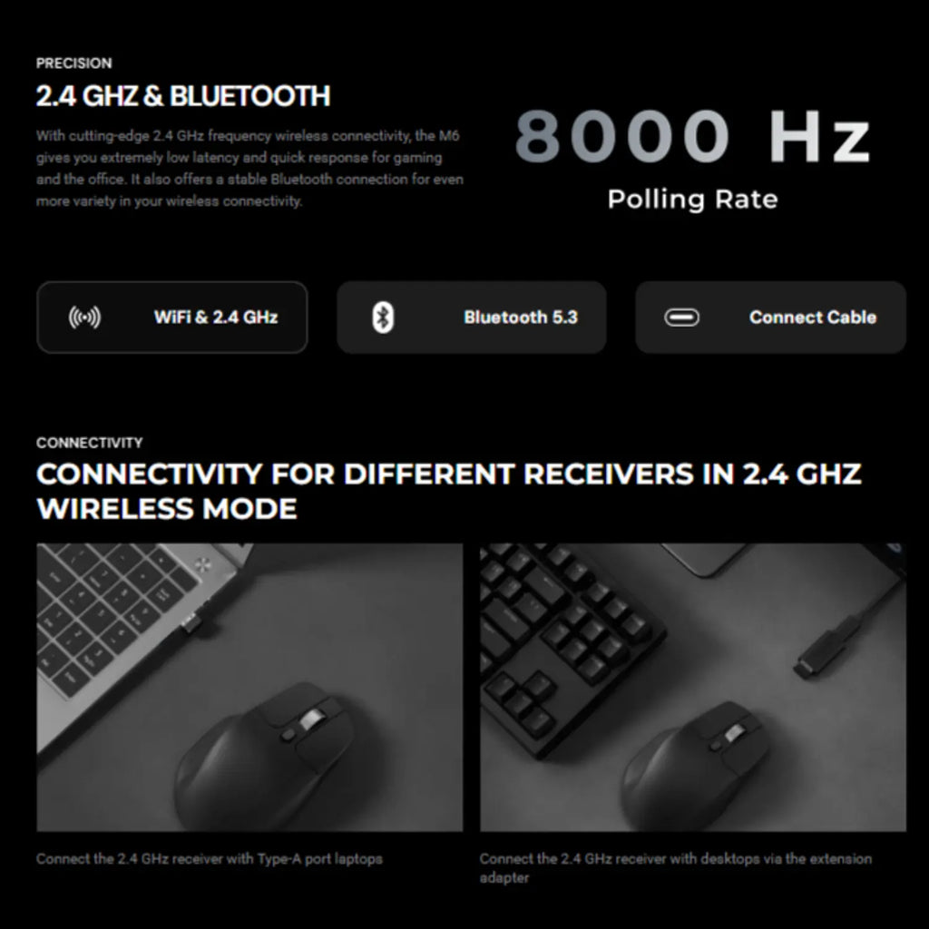 Keychron M6S-B72 1K Wireless Mouse (BT/2.4GHz/Wired) - Black