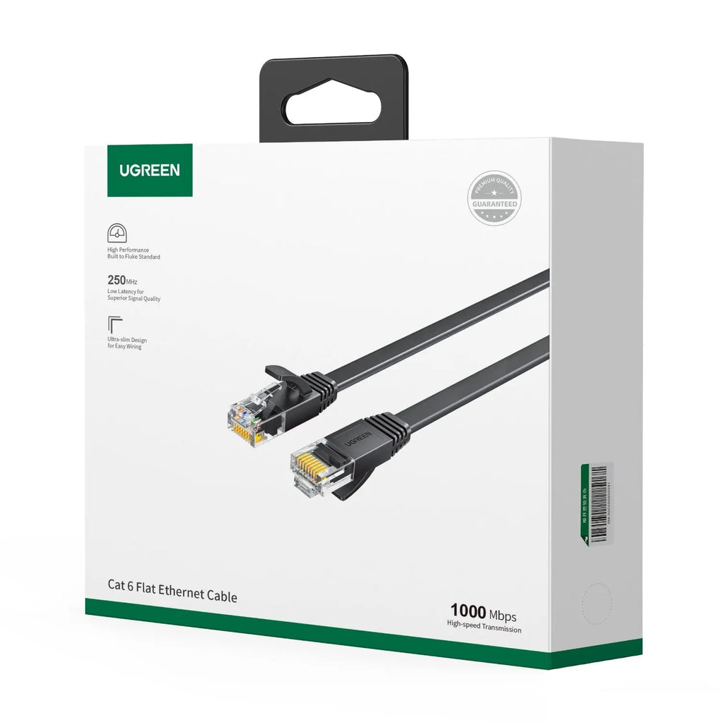 UGREEN NW102 Cat6 U/UTP Flat Ethernet Cable 2m - Black