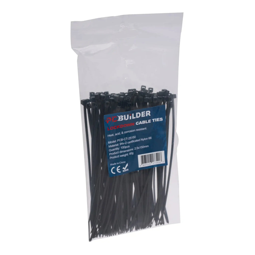 PCBuilder LOCKDOWN 150mm Cable Ties (100 pcs) - Black