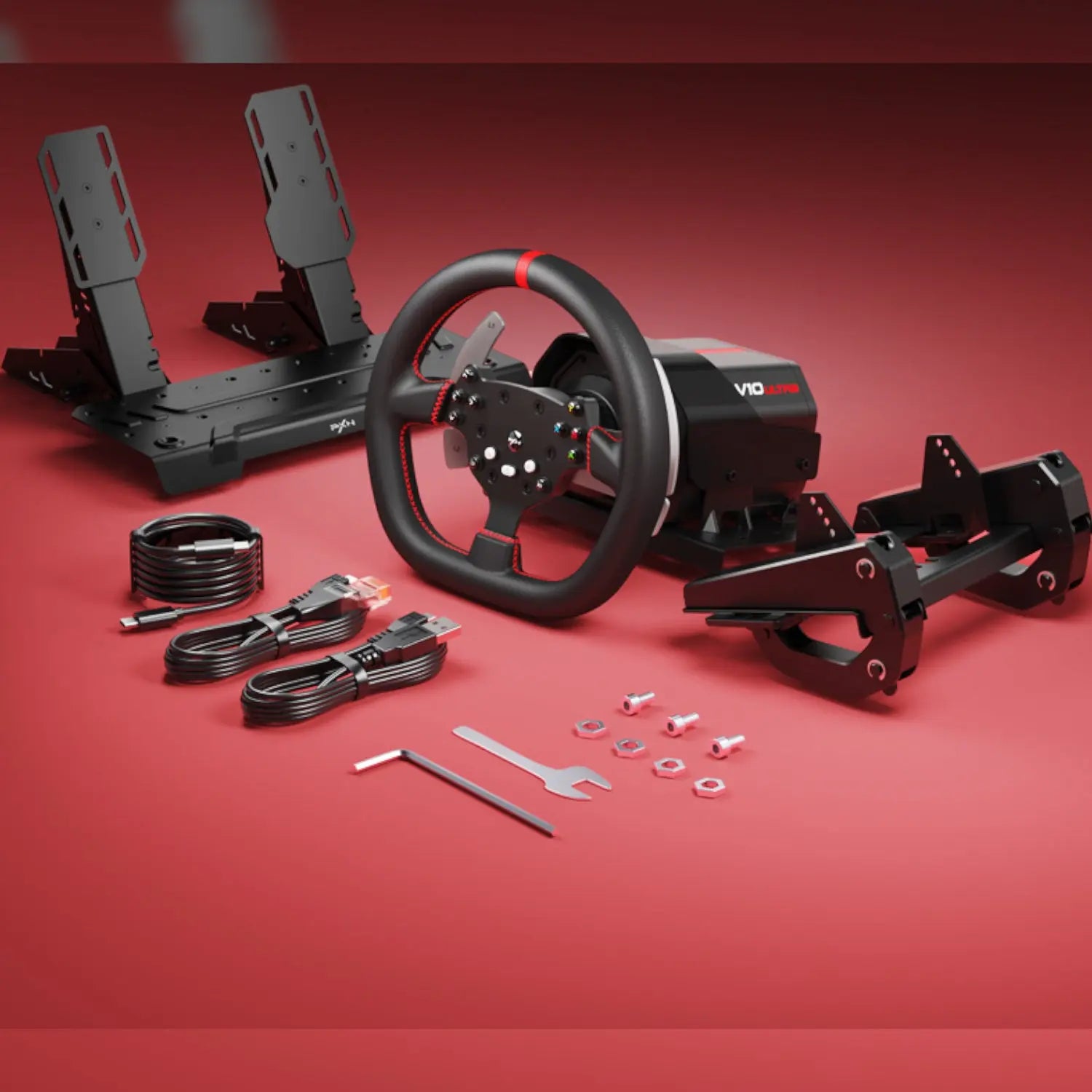 PXN V10 Ultra 270/900° 3.2nm Direct Drive USB Steering Wheel with Hall Effect Dual Pedals