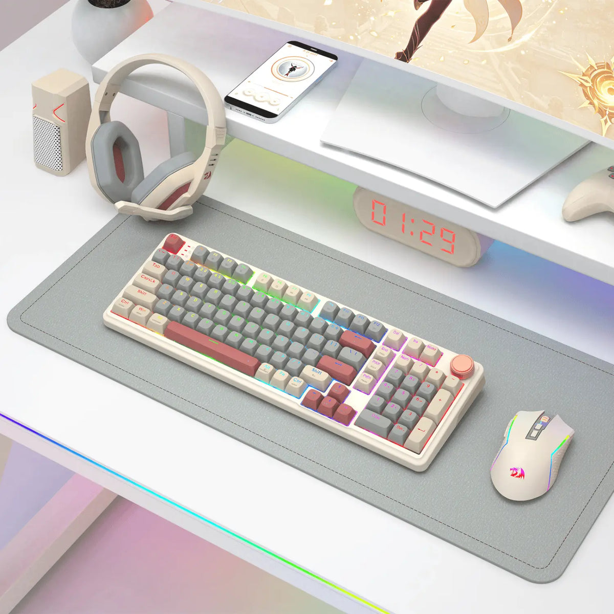 Redragon EISA 100 Retro RGB Wireless Mechanical Keyboard - Cream/Grey