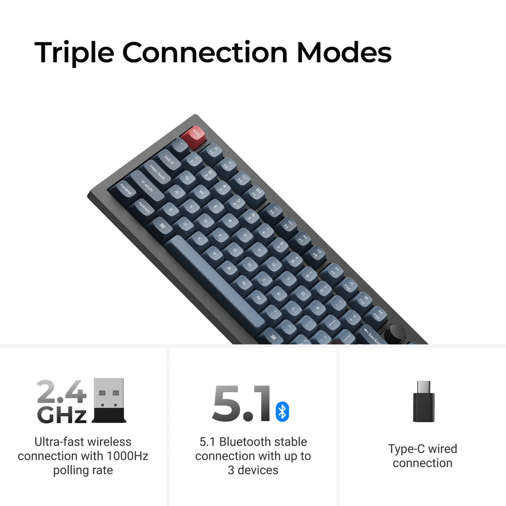 Keychron V3 Max QMK/VIA 80% Wireless Custom Mechanical Keyboard (Brown Switch) – Carbon Black